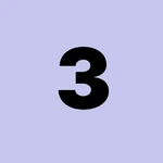 Black number "3" centered on a light purple square.