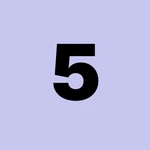 Black number "5" centered on a light purple square.
